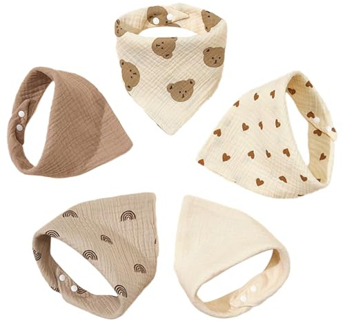 Satiskid Lot de 5 bavoirs triangulaires en mousseline pour bébé garçon et fille - Réglables - Super doux et absorbants, curry, Taille unique