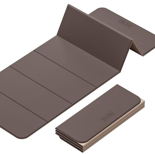 ONLYHE Packable Yoga Mat, Family Slipcover, 8mm Deep Pocket Folding Pillow, Non-Slip, Pilates, Outside Use, Meditation, Travel (Light brown + Beige)