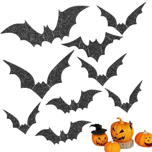 Xsstarmi 24 Pack Black Bat Cupcake Toppers Glitter Halloween Bat Theme Horrible Cupcake Decorations for Baby Shower Kids Birthday Wedding Halloween Party DIY Cake Decorations