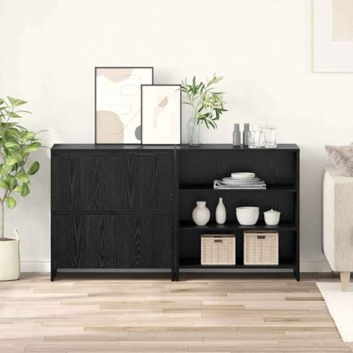 Mimdixy Armadio da cucina, credenze, 2 pezzi, colore nero, effetto rovere, 70 x 41 x 75 cm, armadio bar per soggiorno, cucina e sala da pranzo