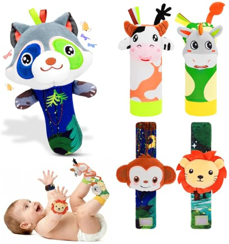 Zendstanding Baby Rattle Toys Set - Wrist Rattles for Babies 0-6 Months Baby Foot Rattles Socks 0-12 Months Baby Rattles & Plush Rings, Soft Sensory Toys for Newborn Essentials Baby Shower Gift