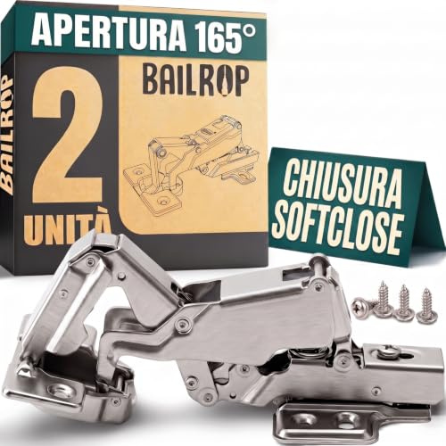 Bisagras Cocina 165º Cierre Suave (2 Unidades) - Cazoleta 35MM - Bisagras Muebles Amortiguadas y Totalmente Solapadas - Gran Angular Apertura Total para Muebles Esquineros y Armarios de Rincón