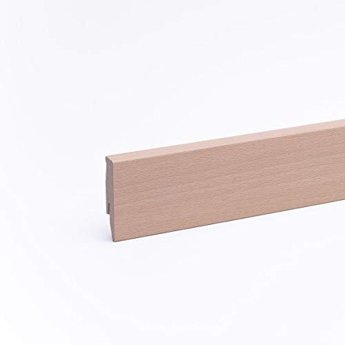 Leiste24 Dekor-Sockelleiste 60mm I Fußleiste 60 Höhe I stabiles MDF mit Dekor I Länge 2.600 mm I Bodenleiste mit integriertem Kabelkanal + Clipfräsung I Buche Hell