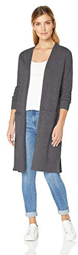 Amazon Essentials Women's Lightweight Mid Length Open-Front Long-Sleeve Cardigan Sweater, Ribbed (Available in Plus Size), Charcoal Heather, XX-Large