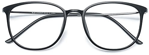 KOOSUFA Klassische Retro Brillengestelle Nerdbrille Herren Damen Dünne Brille Ohne Sehstärke Streberbrille Groß Pantobrille Ultra Licht TR90 Brillenfassung mit Etui (Matt schwarz)