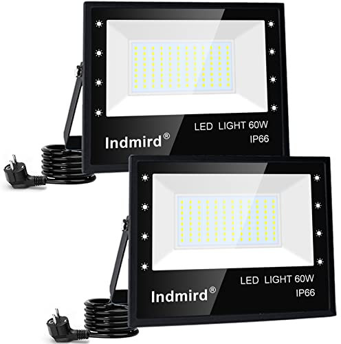 Focos LED Exterior 60W, 2 Piezas 10000LM Potente Proyector Led Exterior, Impermeable IP66 Luces LED Exteriors Focos Leds Interior 6500K Blanco Frío Luz de Seguridad para Jardín Patio Pasillo Garaje