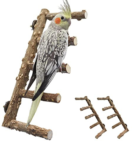 2 Pack Bird Ladder Perch for Cage, Parrot Perch Stand Toys, Natural Prickly Ash Wood Climbing Ladder, Cage Accessories for Small to Medium Birds Parakeets Cockatiels Rats Hamsters