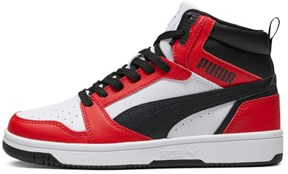 PUMA Unisex Kids Rebound V6 Mid Jr Zapatillas, Puma White Puma Black For All Time Red, 38 EU