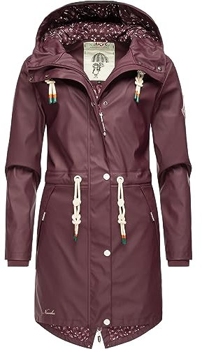 Navahoo Damen Übergangsjacke Regenmantel wasserdicht lang mit Kapuze Tropical Stormoo Wine Gr. XL
