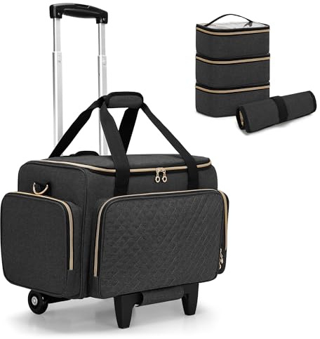 Luxja Estuche de Maquillaje con Ruedas, Bolsa de Maquillaje con 3 Bolsas Extraíbles y 1 Bolsa para Brochas de Maquillaje, Bolsa de Cosméticos (Patentado), Negro