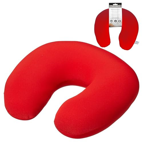 Cepewa Nackenkissen | PES Elastan Mikroperlfüllung 28x25x10cm rot | Nackenstütze zum Entspannen auf Reisen (1 x Nackenkissen rot)