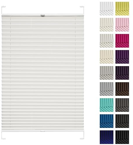 Rettika Plissee mit Bohren, Breite: 85 cm, Höhe: 100 cm, Perle, Fensterrollo Sonnenschutz, Plisseerollo innen, Rollo für Fenster mit Bohren