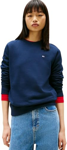 Tommy Jeans Pull Femme Crew Neck Col Ras-du-Cou, Bleu (Dark Night Navy), M
