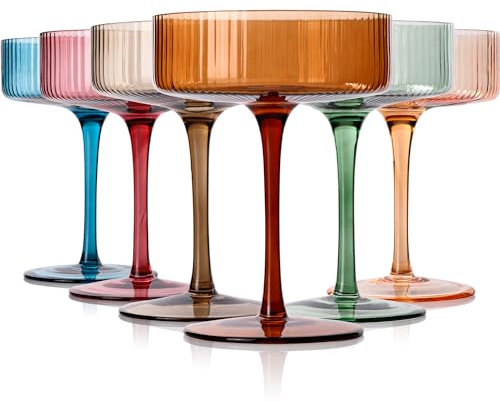 Cyrelwing Colored Coupe Glasses Set of 6 |9 oz martini Glasses |Colorful Cocktail Glasses Set,Colored Coupe Glass,Champagne Coupe Glasses for Cocktail,Martini,Champagne