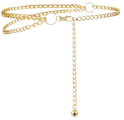 KALIONE Women's Gold Waist Chain Belts, Multilayer Decorative Wedding Dress Link Belt Adjustable Metal Cowgirl Belt Waistband Plus Size Waist Chain Belts for Women Girls Dresses Pants