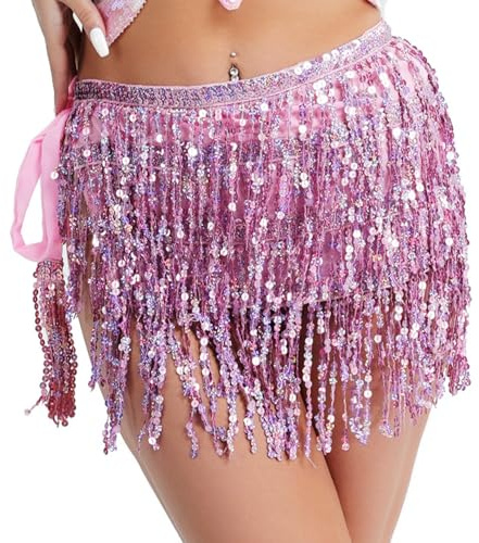 Glitterdanskjolar för kvinnor, paljetter, kjolar, magdans, rave, minikostym, kjol, cowgirl dansklänning, outfit för kvinnor och flickor, ROSA, one size