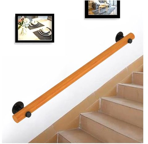 Main Courante Bois, Garde Corps Escalier pour Escaliers Intérieurs, Rampe Escalier Intérieur pour Enfants Personnes âgées, Rampes d'escalier Ø 45mm, Section Unique Min. 50 Max. 220 cm (A, 100 cm)
