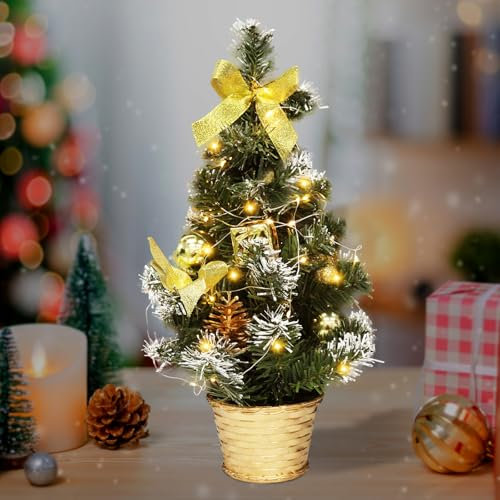 Mini Weihnachtsbaum, Kleiner Weihnachtsbaum mit Beleuchtung, Weihnachtsbaum Klein Geschmückt, Weihnachtsbaum Klein LED, Künstlicher Tisch Weihnachtsbaum für Weihnachten Dekoration Advent