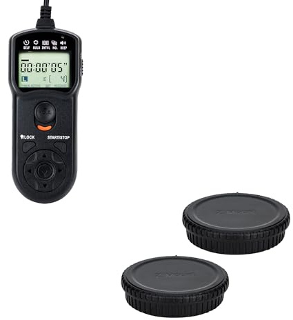 JJC Intervalometer Timer Remote & 2-Pack Z Mount Body Cap Rear Lens Cap Cover for Nikon Z5 Z6 Z7 Z6II Z7II Z6 II Z7 II Cameras