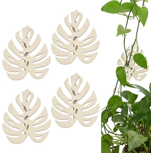 FINGERINSPIRE 4 pezzi Clip Da Parete In Legno A Forma di Foglia di Monstera Tropicale per Piante Rampicanti 11x13.5cm Colore Bianco Floreale Clip Da Parete A Forma di Foglia per Piante Rampicanti