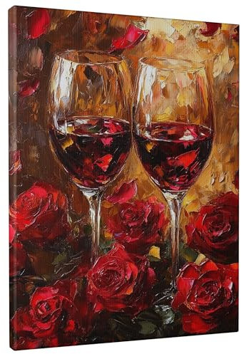 Romantico bicchiere di vino rosso, elegante stampa su tela bordeaux, arte decorativa vintage per sala da pranzo, camera da letto, bar, decorazione estetica senza cornice, 40,6 x 50,8 cm