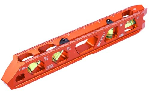 BETHEL 9 Inch Magnetic Torpedo Level with 4 Bubble Vials, V-Groove & Magnetic Rails, Orange Aluminum Alloy Construction