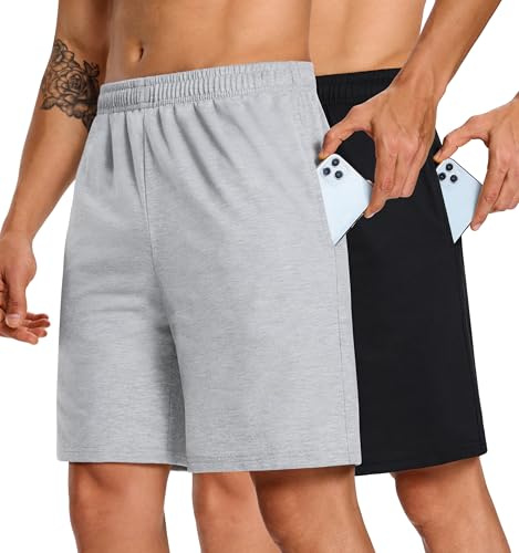 Teesmen Mens Shorts UK with Pockets Cotton Lounge Elasticated Drawstring 5 inch Summer Casual Sports Running Gym Basketball Training Exercise Walking Jogging Black Grey (Multipack 1, L)