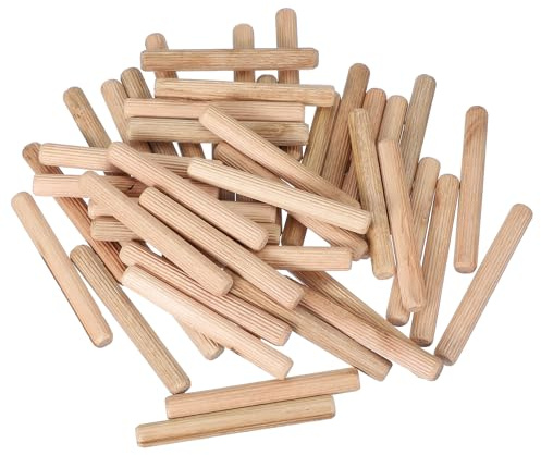 PATIKIL Träpluggar stift 10 mm x 80 mm (3/8 tum x 3-3/16 tum) rak plugg stavar trä räfflade pluggar stavar för hantverksmöbler gör-det-själv träträträräknade 50