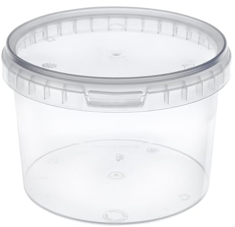 Garronda Secchio di plastica con Coperchio 0,5 L per la conservazione di Prodotti Alimentari e chimici Contenitore Plastica con Coperchio GD-0111 Trasparente 20 Pezzi
