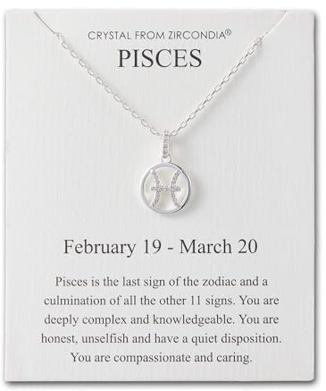 Philip Jones Pisces Star Sign Zodiac Necklace and Quote Card with Zircondia® Crystals