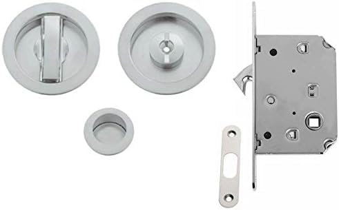 Kit TONDO per porte scorrevoli CROMO SATINATO - Serratura a gancio entrata 50mm