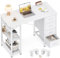 Coleshome Kleiner Schreibtisch mit 4 Schubladen, 100x40cm Schreibtisch mit Stauraum, Umkehrbarer Computertisch mit Regalen PC Tisch für Büro Arbeitszimmer Schlafzimmer, Weiß