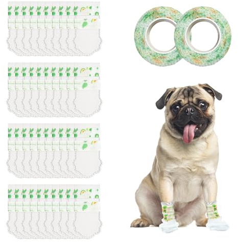 40PCS Disposable Dog Boots for Injured Paws,Waterproof Dog Shoes for Small Dogs Socks Paws Stop Licking,with Self Adhesive Bandage,Suitable for Indoor & Outdoor Walking Use (S(3-16lb))