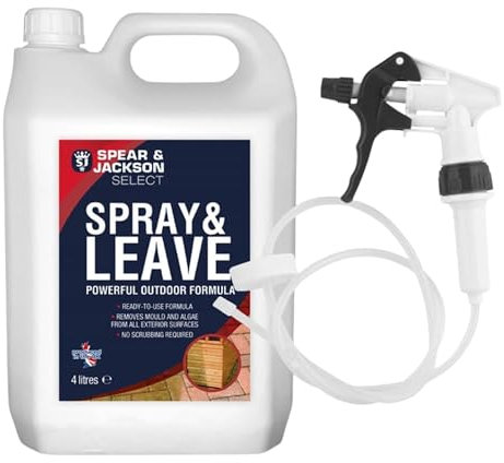 HMIR Spray & Leave! with Long Hose Trigger Ready to Use Formula, Powerful 4L Mould, Lichen, and Algae Remover Use for Natural stone, Concrete, Paving slabs