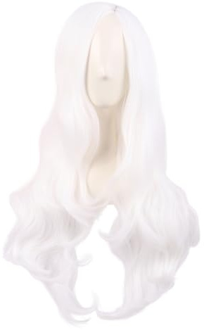 MapofBeauty 28 Pollice/70 cm Cosplay Lungo Ondato Curly Fibra sintetica Braccialetti laterali Anime Moda Party Capelli Parrucca (Bianco)