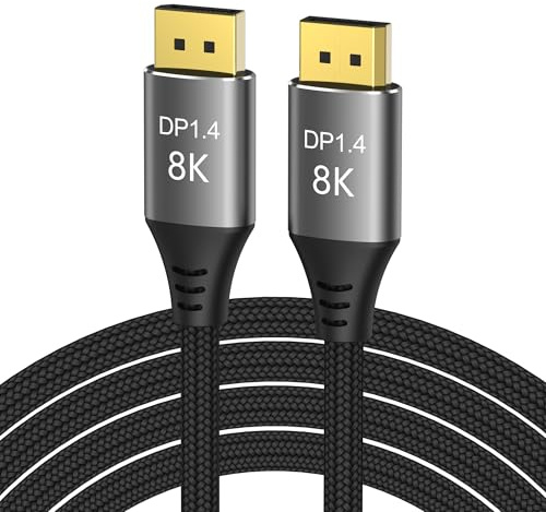 PremiumCord Cavo 8K DisplayPort 1.4 M/M 2m, Spina a Spina, 32,4 Gbps, Video UHD 8K@60Hz, 5K@60Hz, 4K@144Hz, HDCP 2.2, Connettori Placcati Oro, Treccia In Tessuto