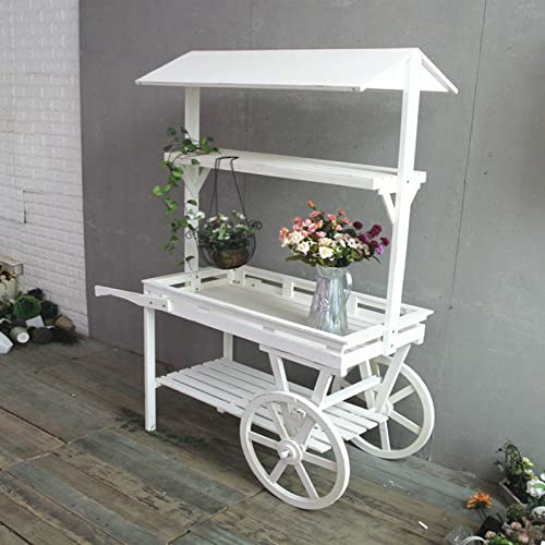 ZHANGshouf Estante Creativo para Carrito de Flores para Exteriores | Elegante Carrito para floristería para Uso Interior y Exterior | Elegante Expositor Promocional | Decoración de jardín Blanca