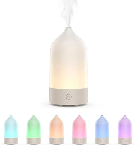 MARZIUS Diffuseur d'huile parfumée avec fonction d'arrêt automatique, 120 ml, éclairage LED 7 couleurs, combinaison ultrasonique d'aromathérapie et humidificateur pour la relaxation et le bien-être