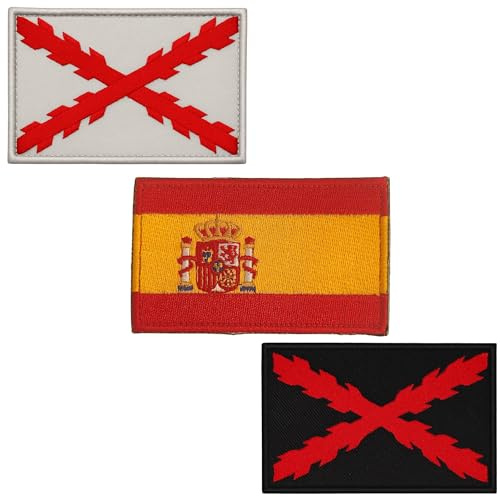 Pack de 3 Parches Militares Bordados – Bandera de España y Cruz de Borgoña – Parches Mochila Táctica, Ropa Militar y Airsoft.