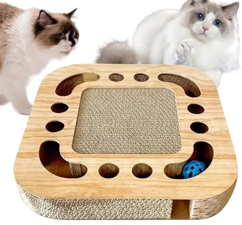 Lpoppcx Tavola Da Grattare Per Gatti - Graffiatoio per Unghie | Scatola Interattiva con 2 Palline a Sonaglio Traccia per Gioco Gattini da Interno Protezione Mobili