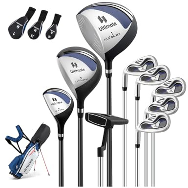 GOPLUS Ensemble de Club de Golf pour Homme avec Driver #1, Fairway #3, Hybride #4, 5 Fers et Un Putter, Sac de Golf Portable avec Bandoulière et Poignée, Adapté aux Passionnés et Débutants (Bleu)