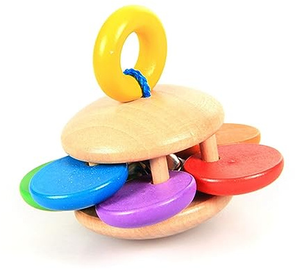 Generic Babyrassel, Leicht zu Greifendes Massivholz, Niedliche Form, Erregt Aufmerksamkeit, Buntes Babyrasselspielzeug für die Frühe Bildung (Sonnenblumenform)