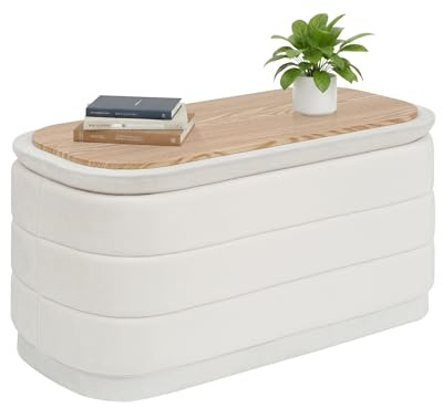 Bonlife Storage Ottoman Bench - Folding Foot Rest with Hidden Storage, Footstool for Living Room, Bedroom & Hallway,Cream Velvet 76X38X38cm