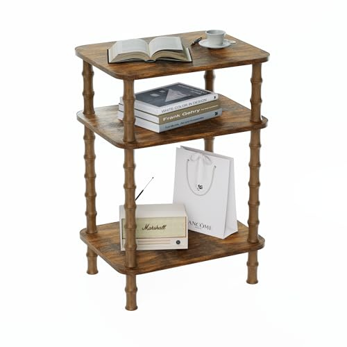 Side Table,Living Room End Tables with 3-Tier,Small Nightstand Table for Small Spaces,Sofa Side,Bedside, Bathroom,Coffee Table,Modern Bedside Table,Stable Frame,Easy Set Up (Rustic Brown)