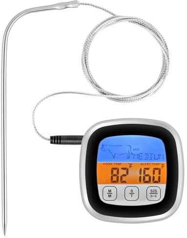 Alaoo Kökstermometer, Kötttermometer, Lång sond, IPX3 vattentäthetsnivå, Pekbar LCD-skärm, Timer, 5 tillagningslägen, Lämplig för kött, ugnsbakning och grillning