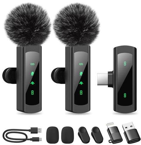 CoolSwan 2 Pack Micrófono Inalámbrico Solapa para iPhone, iPad y Android, Micrófono de Clip con Reducción de Ruido para Grabación Vídeo, Plug & Play, Sonido Cristalino, TikTok, Youtube, Vlog