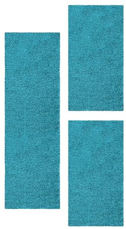 HomebyHome Bettumrandung Schlafzimmer 3 teilig Teppich Türkis - Waschbarer Bettumrandung Teppich Läufer Set Extra Flauschig Bettvorleger Schlafzimmer Bettset:2 St. 60x110 cm | 1 St. 80x250 cm