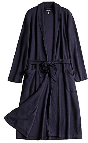 thefancypumpkin Loose Men's Cotton Robe Hotel Sauna Long sleeves bathrobes Pajamas-Navy
