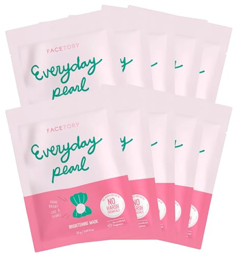 FACETORY K Beauty Face Mask Skin Care - Everyday Pearl Illuminating Leaf Mask | Plant Based With Pearl Essence (Pack Of 10)
