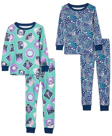 Amazon Essentials Lot de Pyjamas en Coton, Coupe Ajustée Garçon, Lot de 2, Imprimé Planètes/Motif Spatial, 6-7 ans